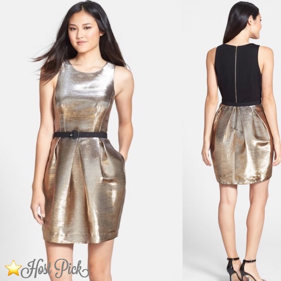 Eliza J Dresses & Skirts - NWT Eliza J Belted Metallic Tulip Dress